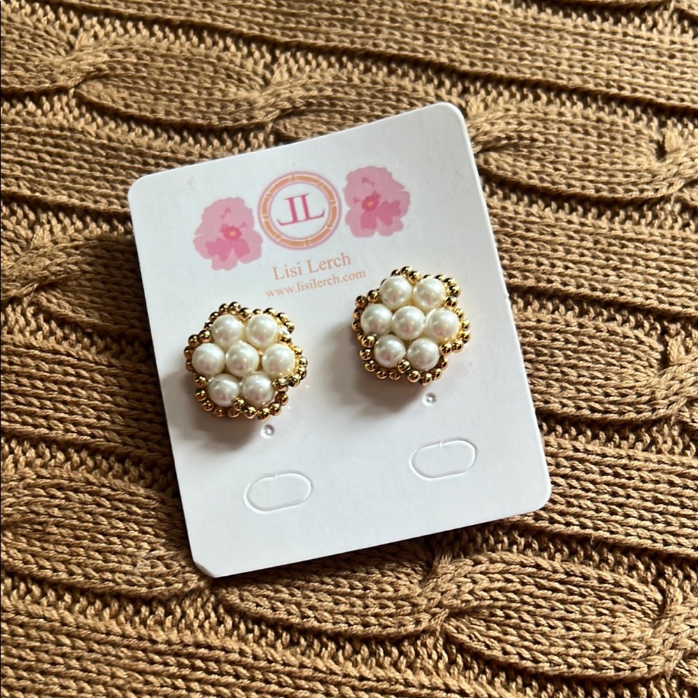 Gold and White Cluster Stud Earrings